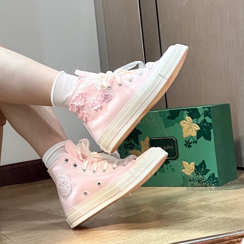 Embroidery Canvas - Kadın Nakışlı Kanvas Spor Ayakkabılar Kiraz