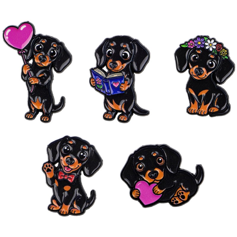 Embroidery Wallpaper - 5 adet Sevimli Dachshund Emaye Pin