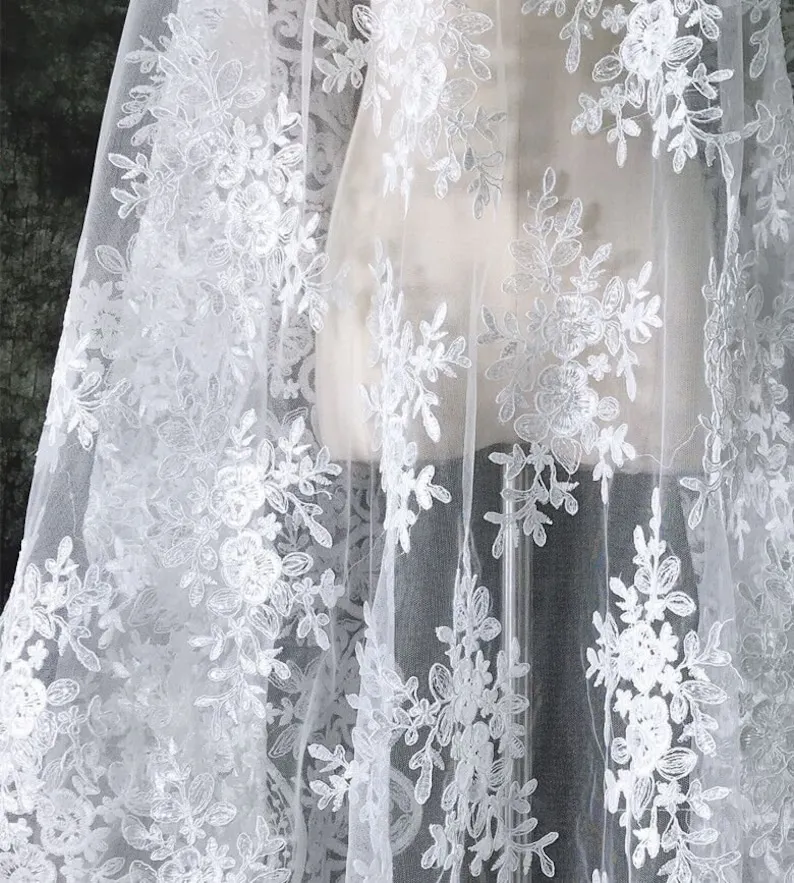 Embroidery Veil - Beyaz Vintage Çiçek Nakış dantel kumaş
