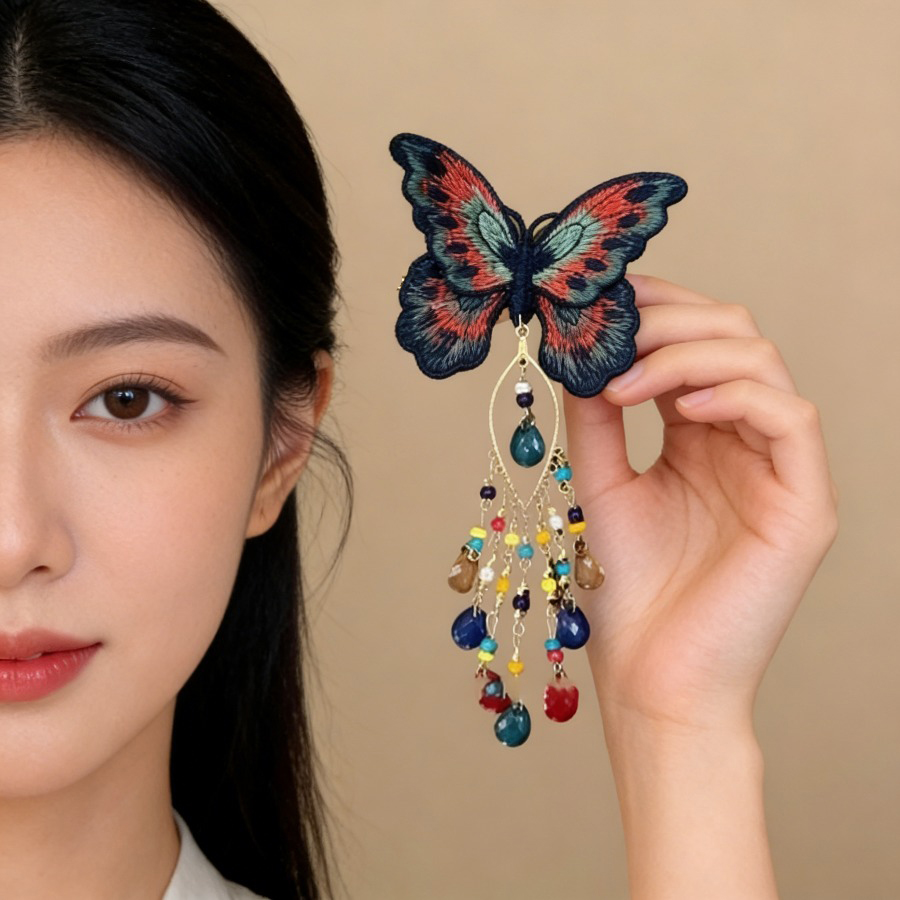 Embroidery Glass Beads - Yeni Çin Tarzı Örgü Kelebek Saç