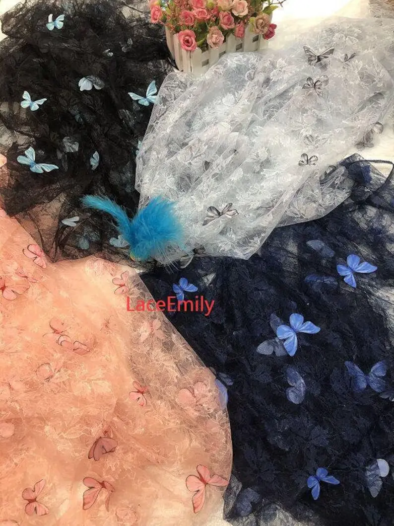 Embroidery Veil - 4 Renk 3D kelebek nakış dantel