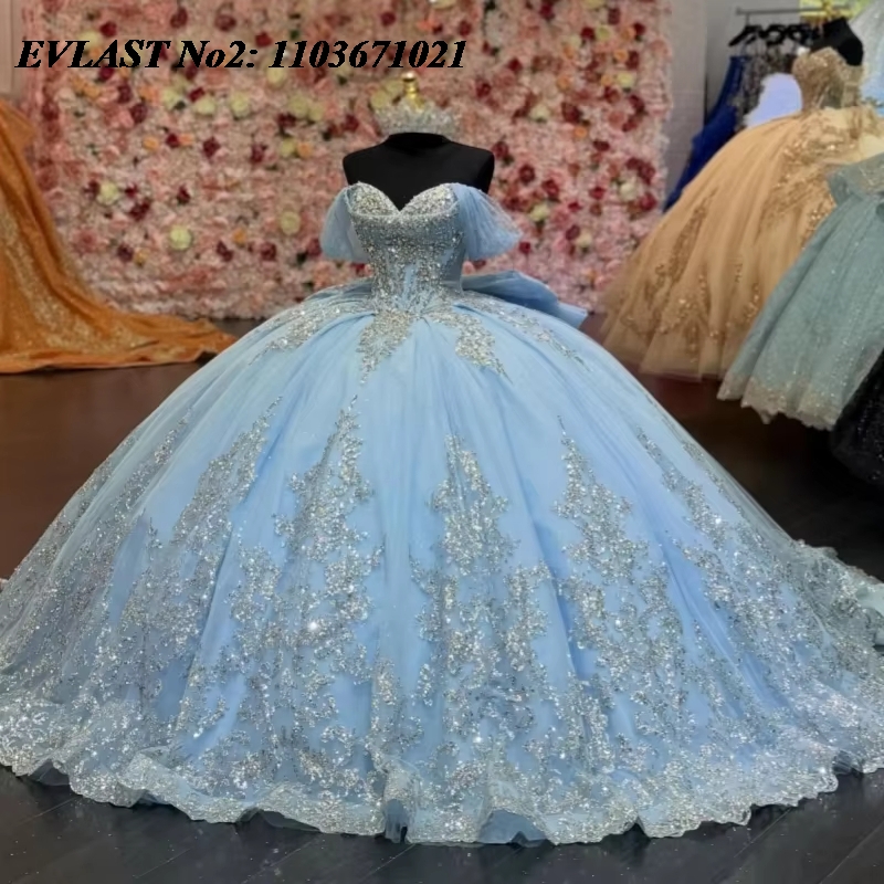 Embroidery Glass Beads - EVLAST Özelleştirilmiş Prenses Gök Mavisi Qinceanera