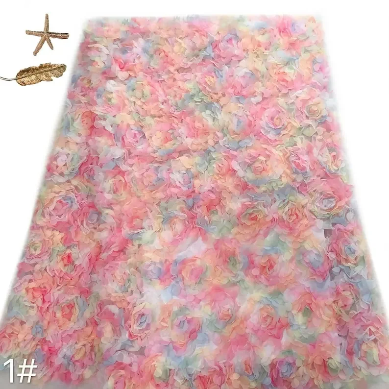 Embroidery Veil - 3d şifon gül çiçek dantel kumaş