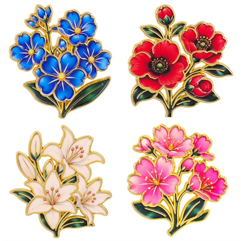 Embroidery Wallpaper - Sevimli Vintage Renkli Çiçekli Emaye Pin