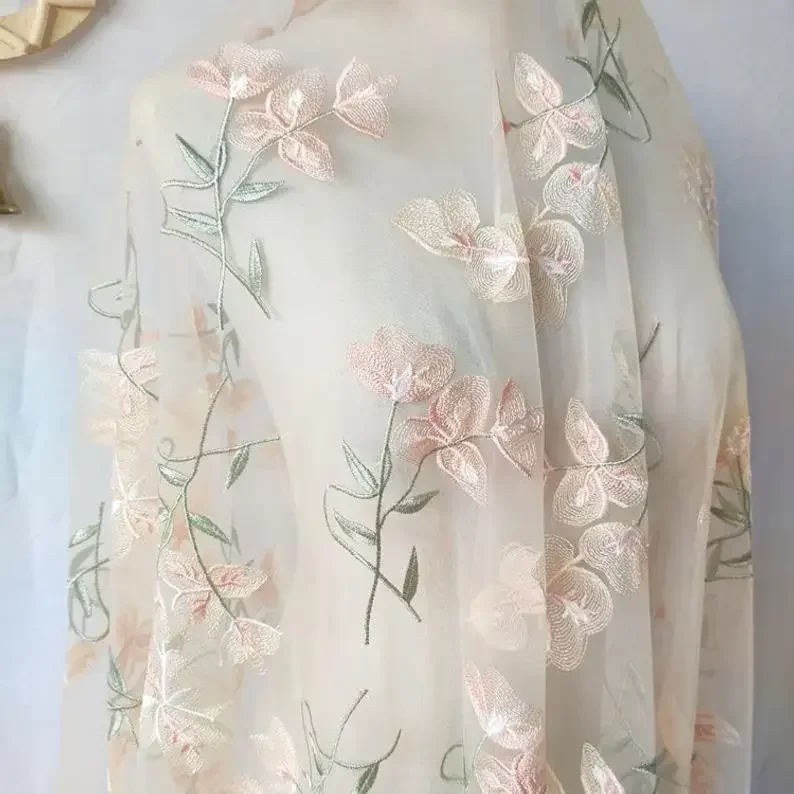 Embroidery Veil - Güzel Çiçek Dantel kumaş Kayısı Çiçek