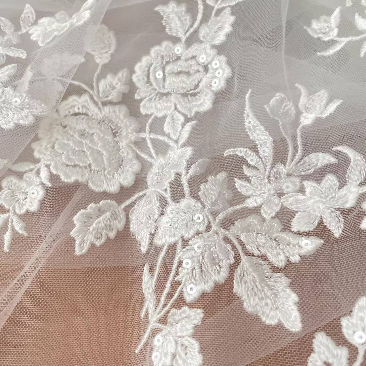 Embroidery Abaya - Fransız İşlemeli Dantel Kumaş, Güzel Çiçek,