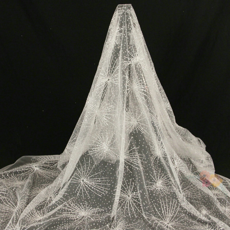 Süslenmiş Tül Kumaş Metalik Al - Embroidery Veil incelemesi ve fiyatı