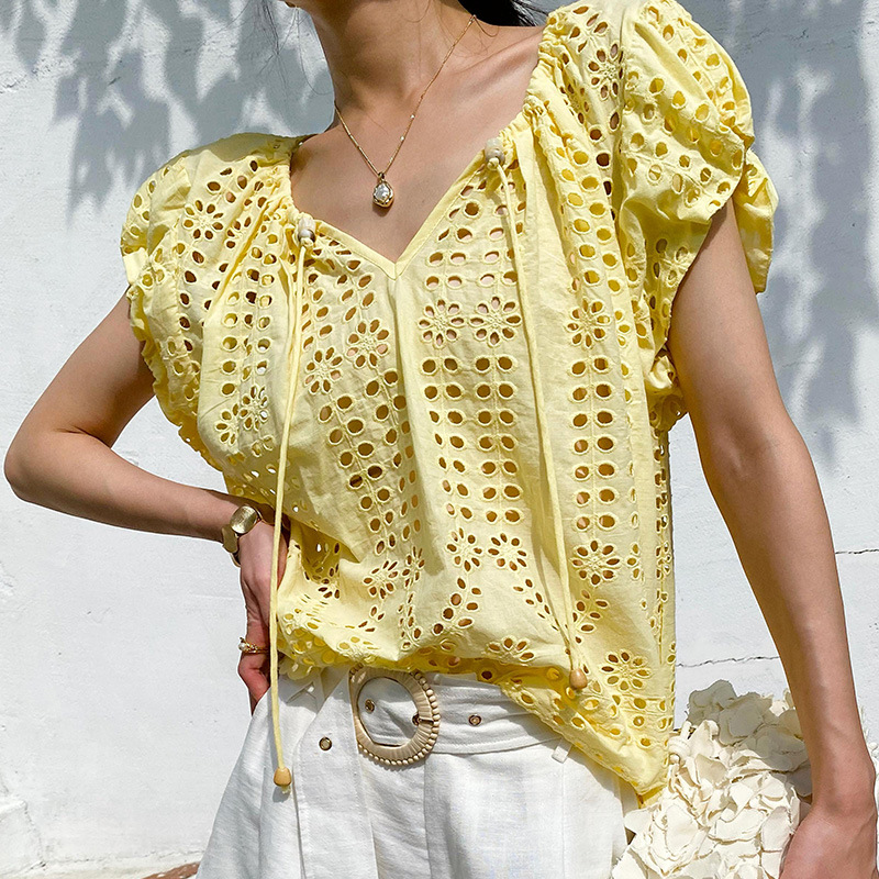 Fransız Tarzı Zarif Şık Bluz G - Embroidery Yellow incelemesi ve fiyatı