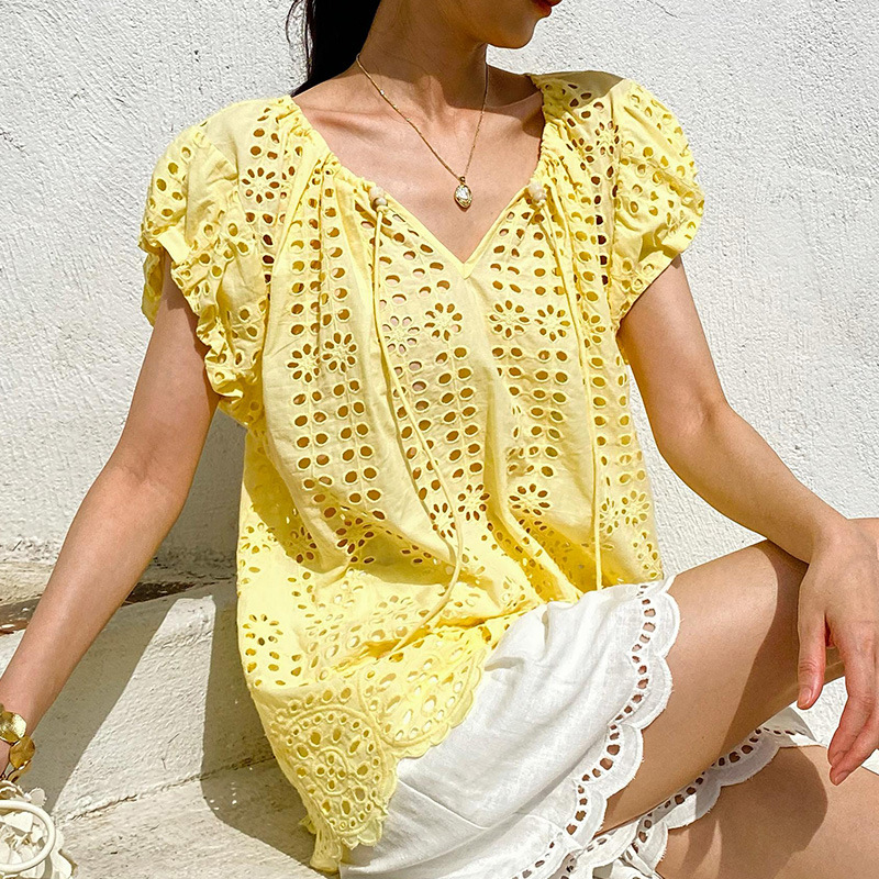 Fransız Tarzı Zarif Şık Bluz G - Embroidery Yellow incelemesi ve fiyatı