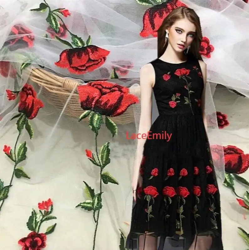 Kırmızı Gül Dantel Kumaş çiçek - Embroidery Veil incelemesi ve fiyatı