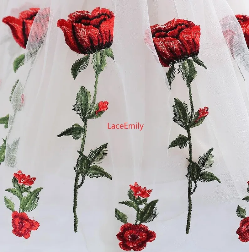 Kırmızı Gül Dantel Kumaş çiçek - Embroidery Veil incelemesi ve fiyatı