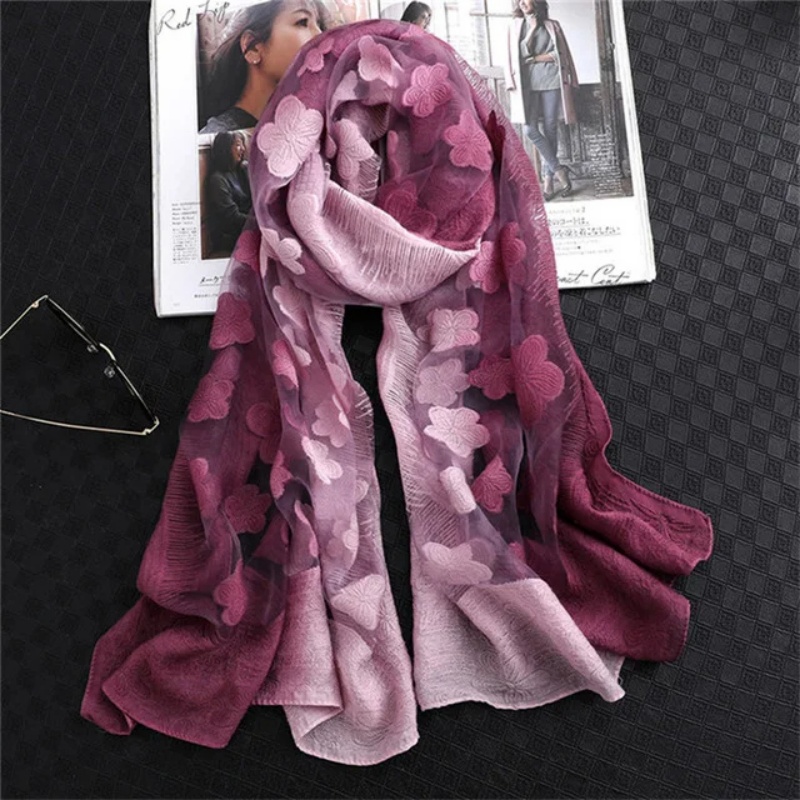 Kadın simülasyon ipek kesme çi - Embroidery Shawl incelemesi ve fiyatı