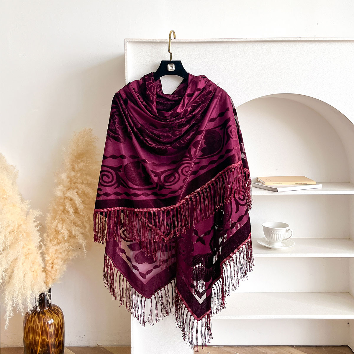 Retro Kadife Püskül Eşarp Çiçe - Embroidery Shawl incelemesi ve fiyatı